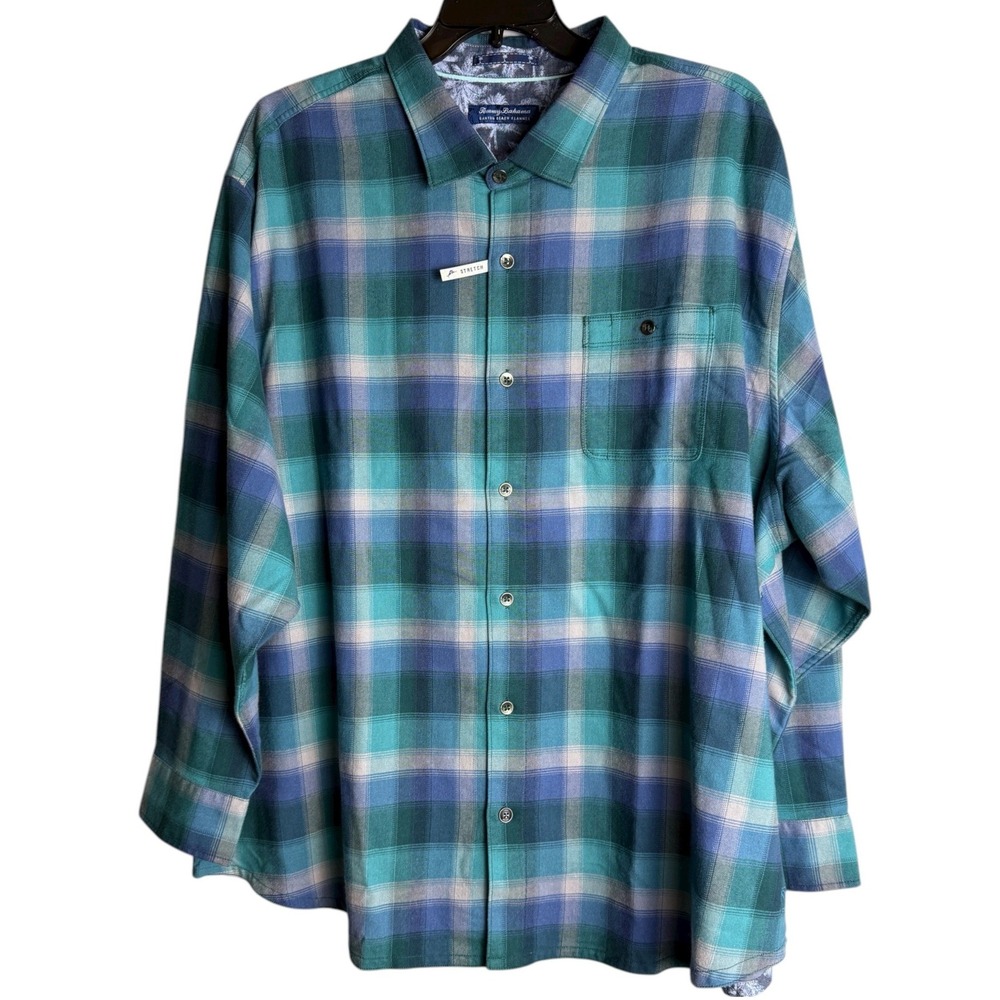 Tommy‎ Bahama Mens 3XLB Canyon Beach Fireside Blue Green Check Long Sleeve Shirt